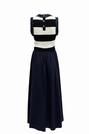 Wide Stripe Top & Full Skirt Dress with Raw Denim Finishes