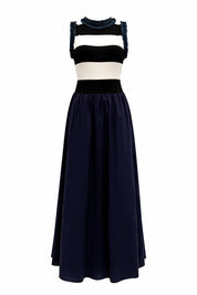Wide Stripe Top & Full Skirt Dress with Raw Denim Finishes