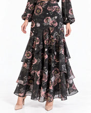Jodi Skirt- Pink Flowers on Black