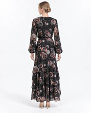 Jodi Skirt- Pink Flowers on Black
