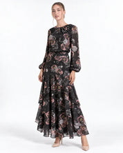 Jodi Skirt- Pink Flowers on Black