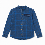 Printed Denim Mandarin Collar Shirt - Boys