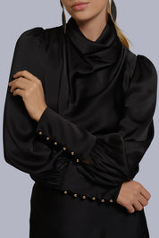 Cowl Neck Silk Blouse Black
