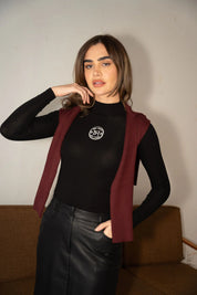 Monogram Embroidered Mockneck Top