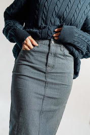 PINSTRIPE DENIM SKIRT