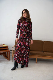 Print Floral Ruched Maxi Dress