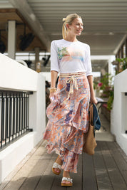 3/4 Sleeve Cotton Graphic Tee- Watercolor Beach