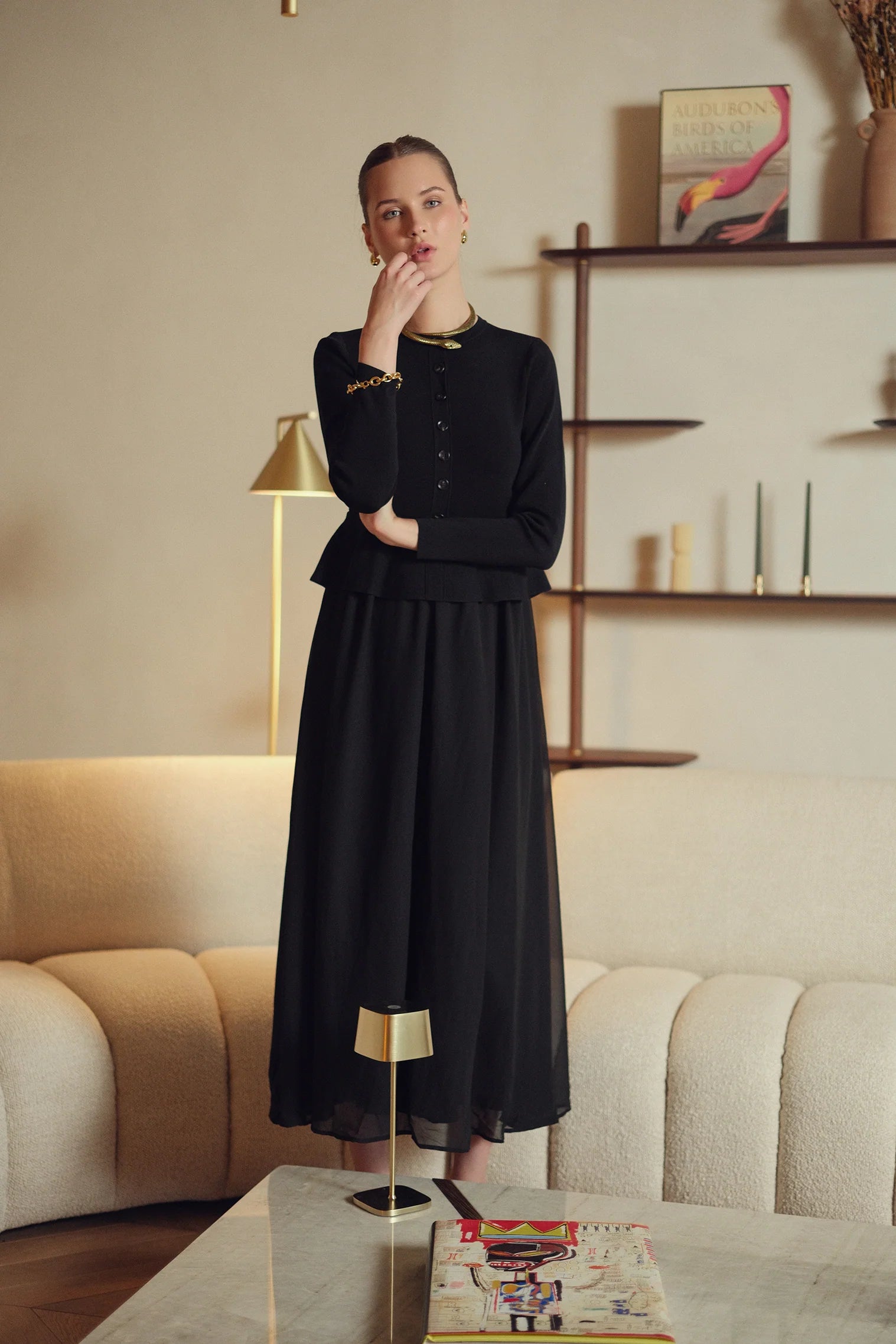 Bliss Peplum Chiffon Dress Black