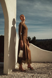 Bliss Asymmetric Hem Lace Bottom Skirt Olive