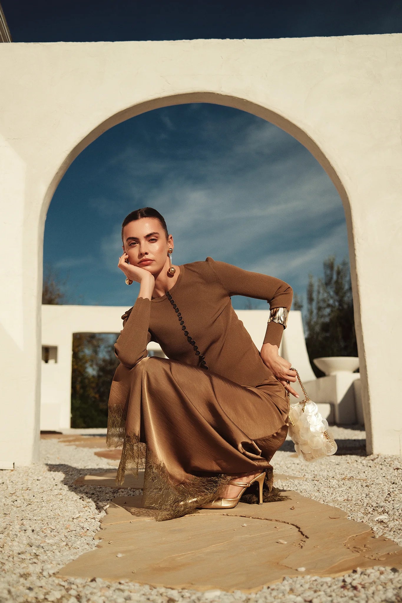 Bliss Asymmetric Hem Lace Bottom Skirt Olive