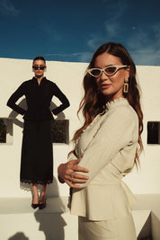 Bliss Embroidered Trim Linen Blouse Cream