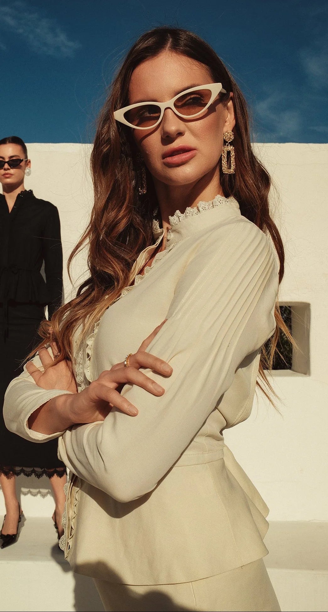 Bliss Embroidered Trim Linen Blouse Cream