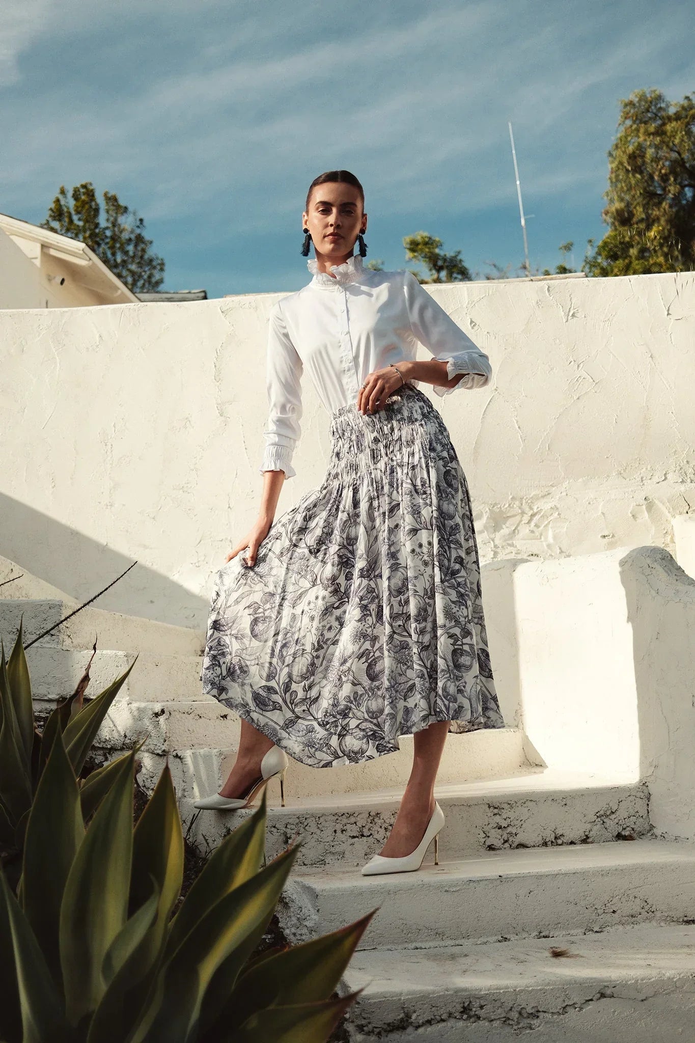 Bliss Smocked Waist Skirt Blue/White