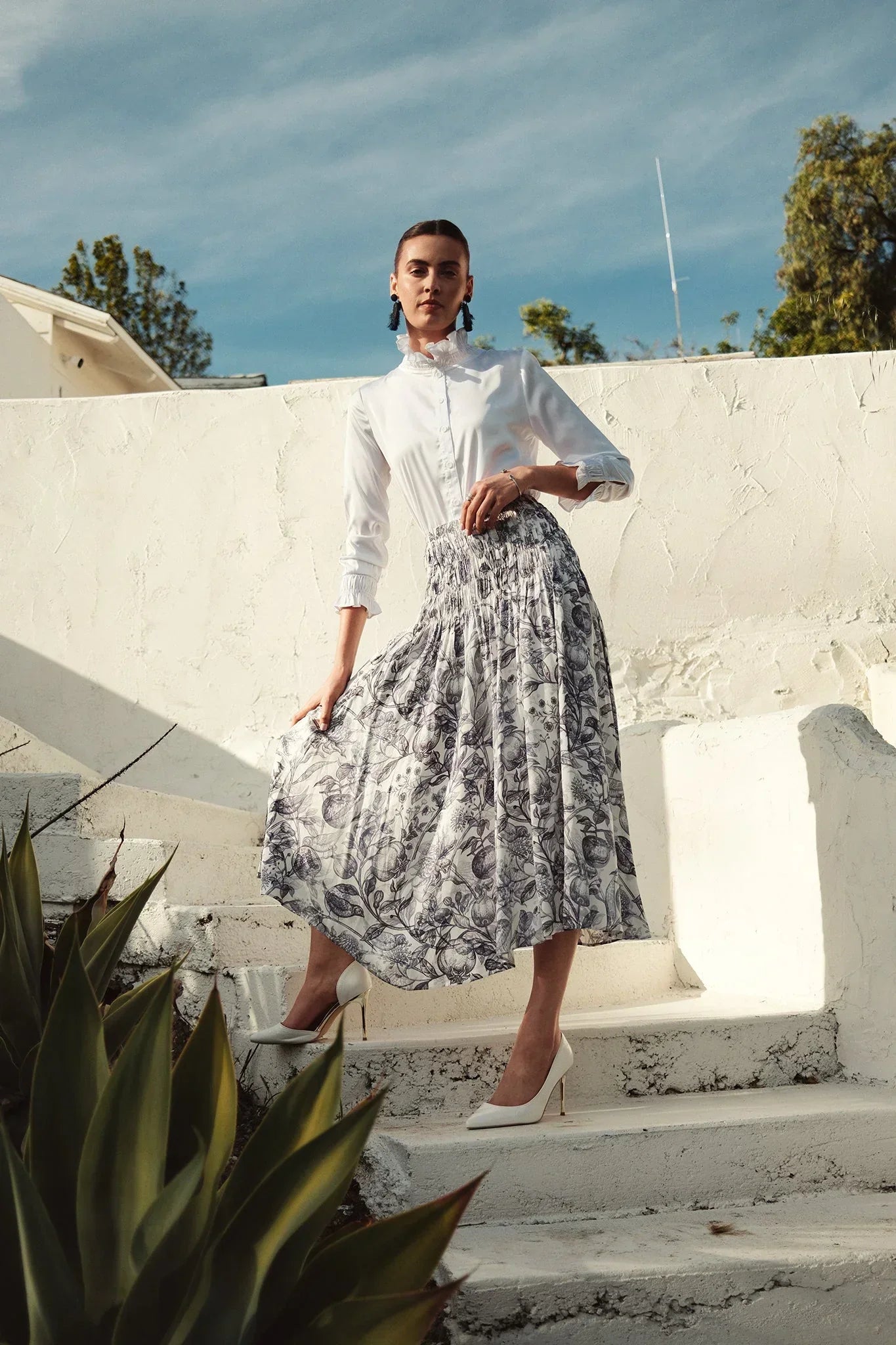 Bliss Smocked Waist Skirt Blue/White