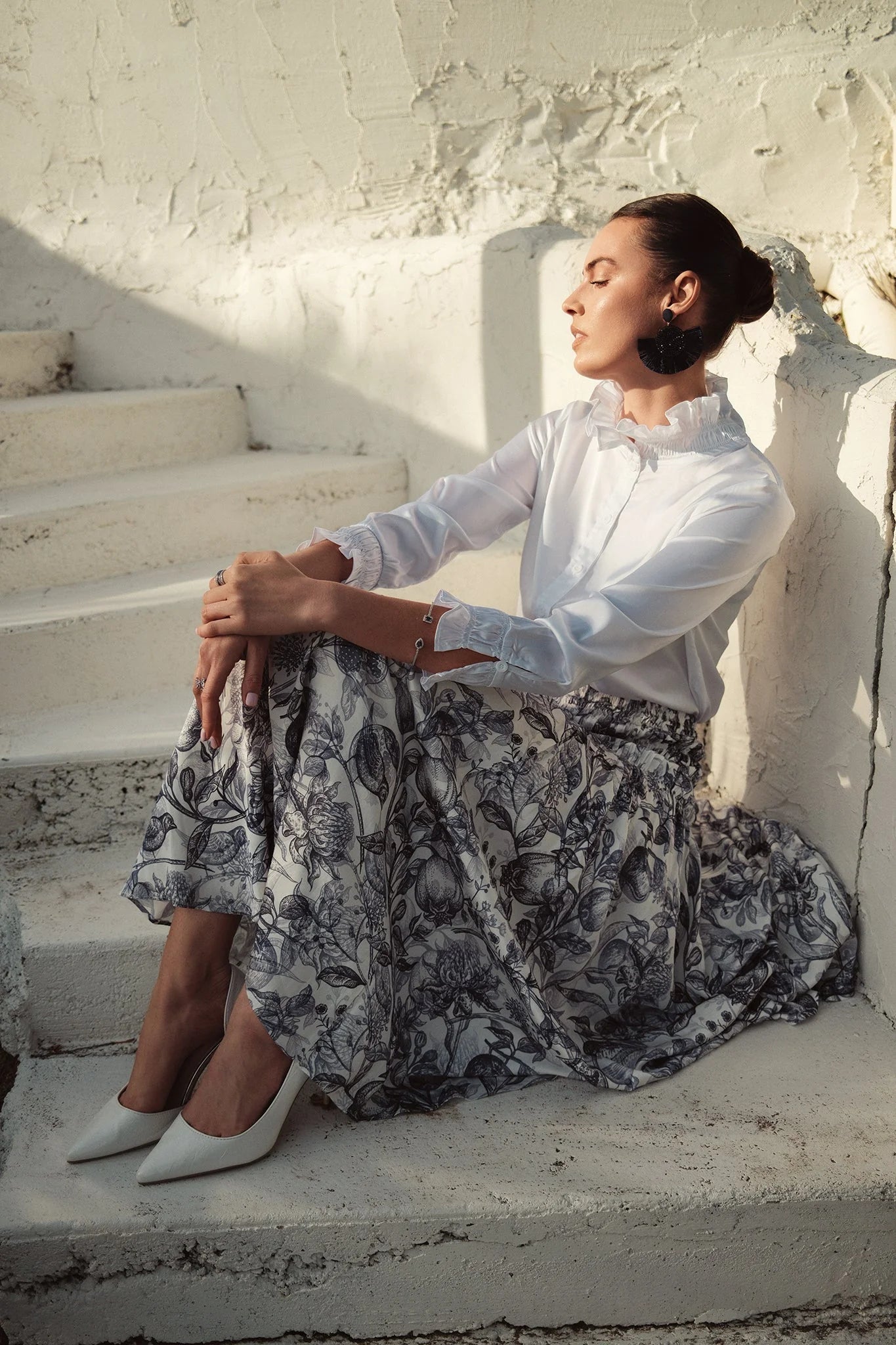 Bliss Smocked Waist Skirt Blue/White