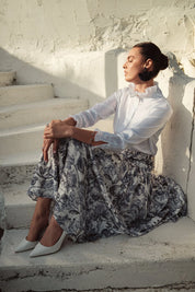 Bliss Smocked Waist Skirt Blue/White