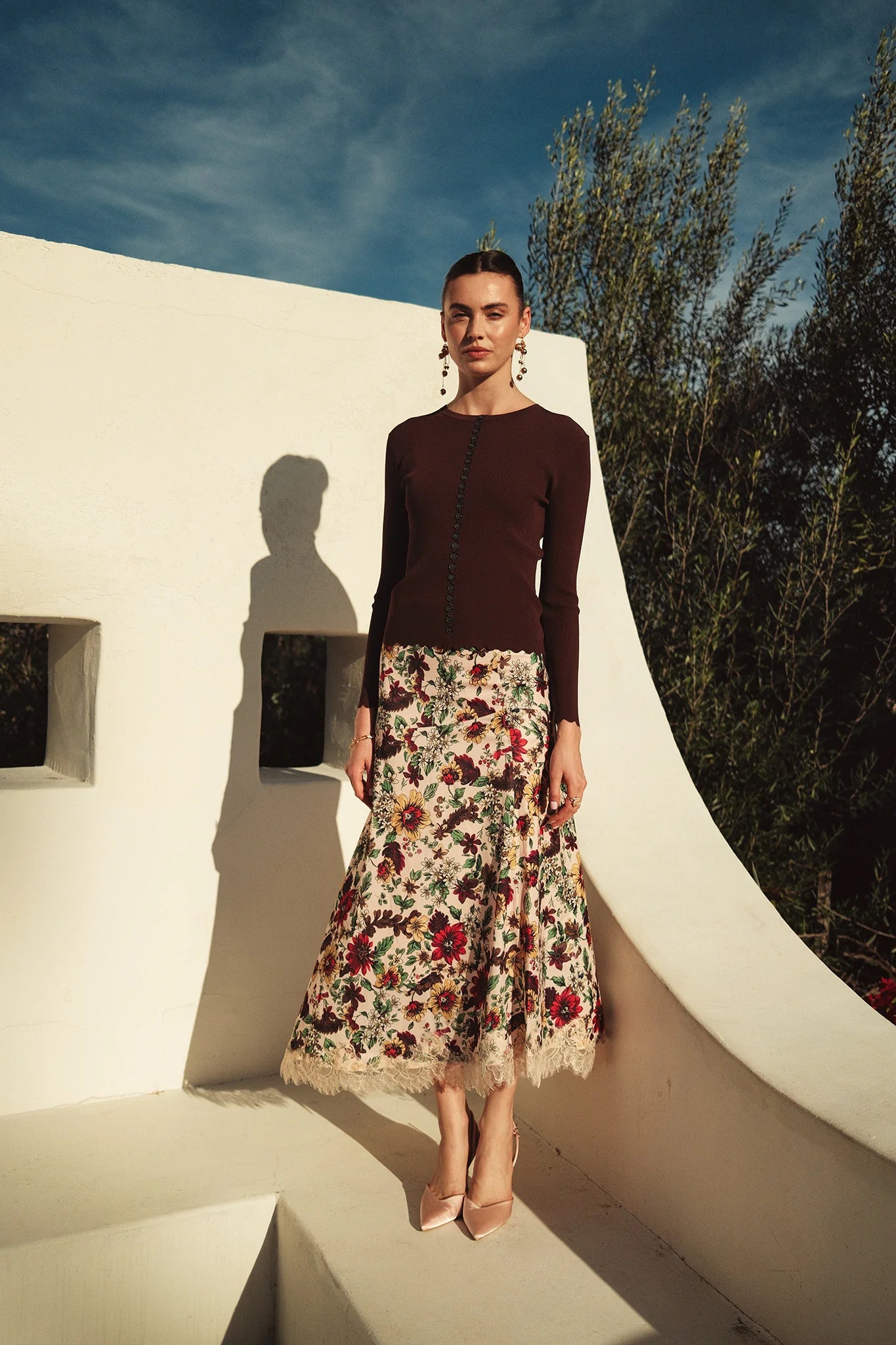 Bliss Lace Hem Skirt Light Floral