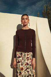 Bliss Scalloped Edge Knit Cardi Brown