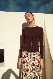 Bliss Scalloped Edge Knit Cardi Brown