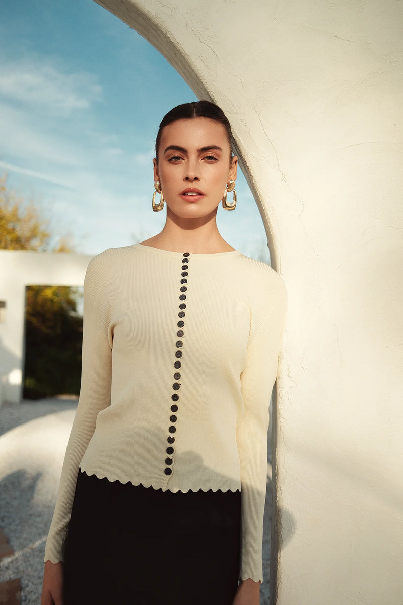 Bliss Scalloped Edge Knit Cardi Butter Yellow