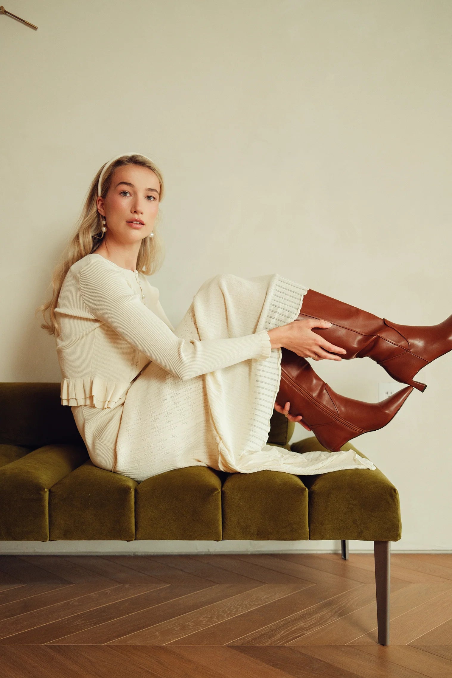 Bliss Pointelle Ruffle Skirt Cream