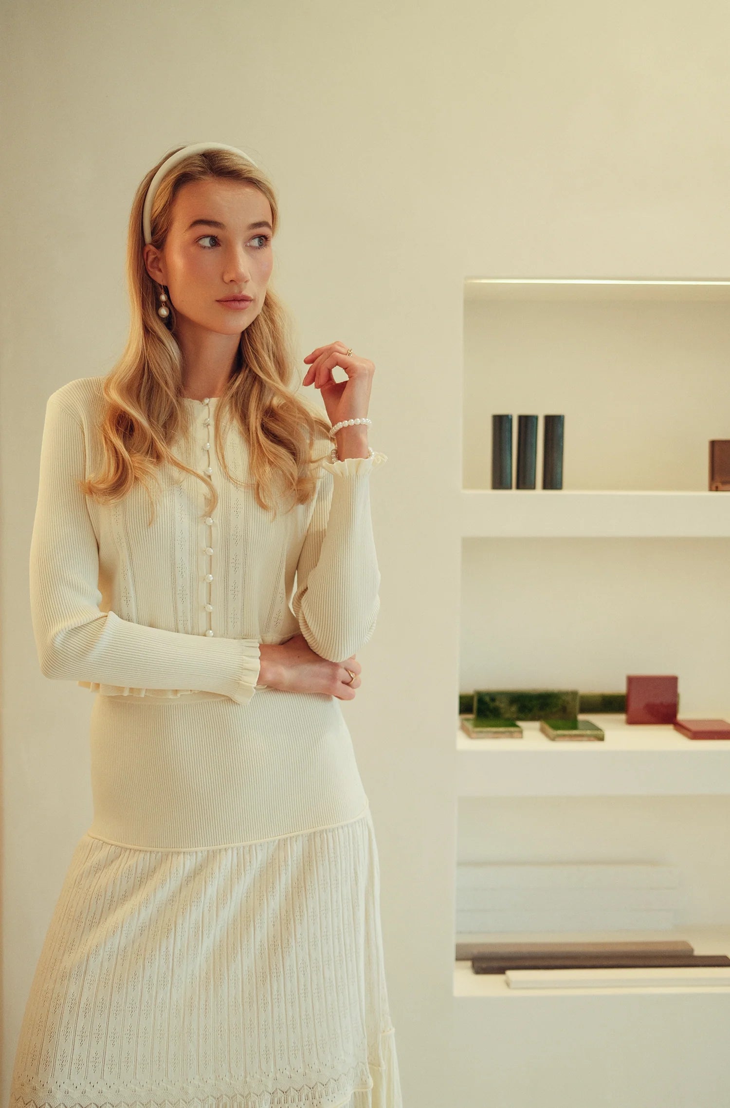 Bliss Pointelle Ruffle Cardi Cream