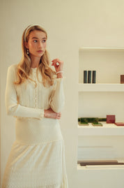 Bliss Pointelle Ruffle Cardi Cream