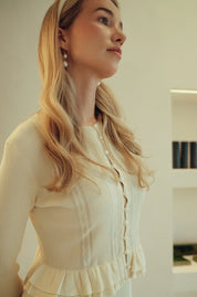 Bliss Pointelle Ruffle Cardi Cream