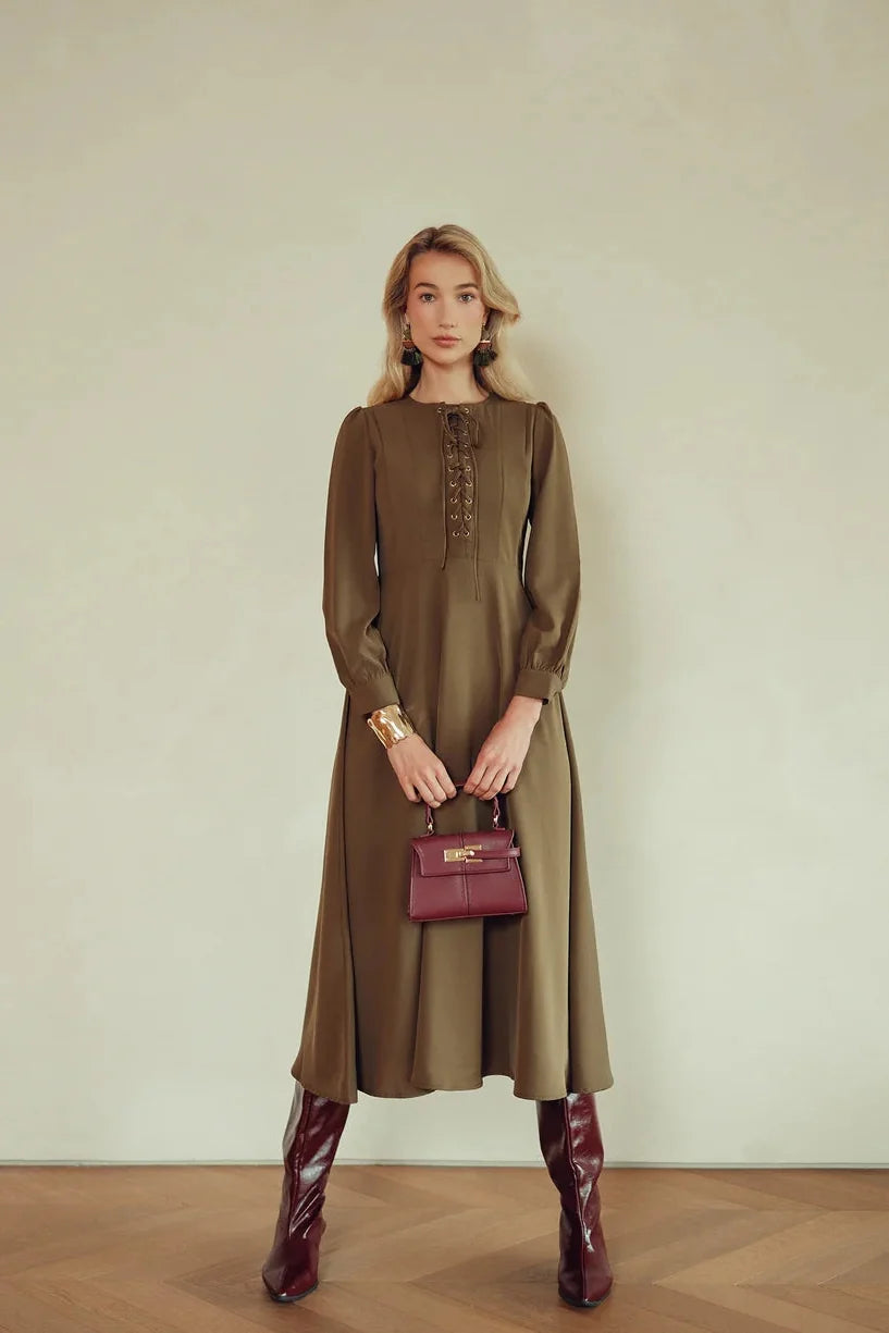Bliss Laced Tie Dress Olive
