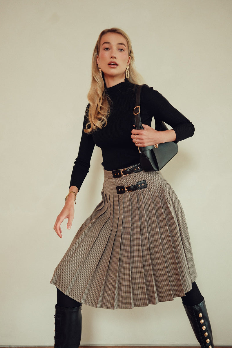 Bliss Double Buckle Plaid Skirt