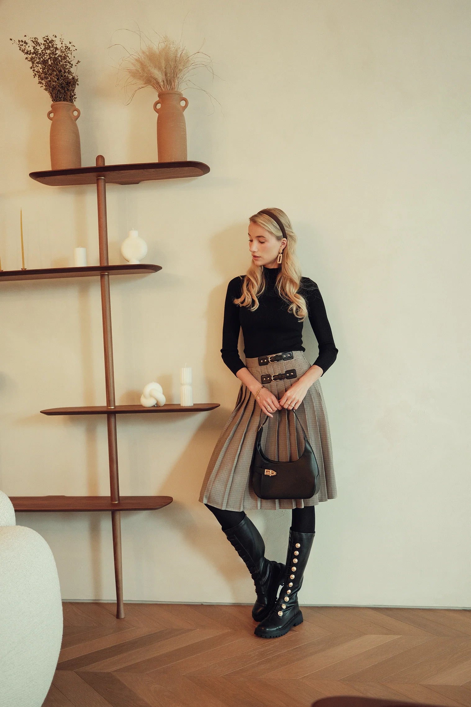 Bliss Double Buckle Plaid Skirt