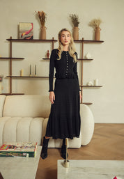 Bliss Pointelle Ruffle Cardi Black
