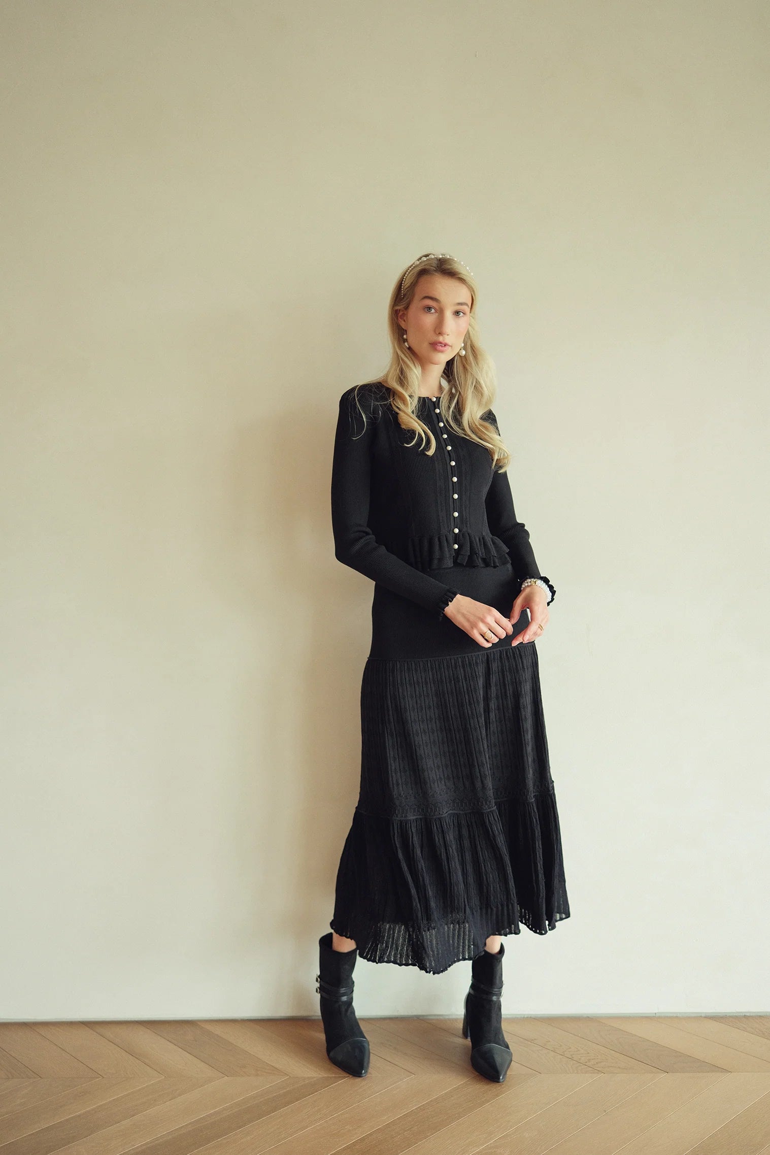 Bliss Pointelle Ruffle Skirt Black