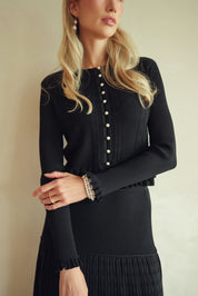 Bliss Pointelle Ruffle Cardi Black