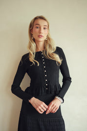 Bliss Pointelle Ruffle Cardi Black