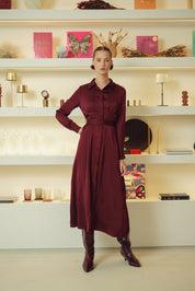 Bliss Pintuck Midi Dress Burgundy