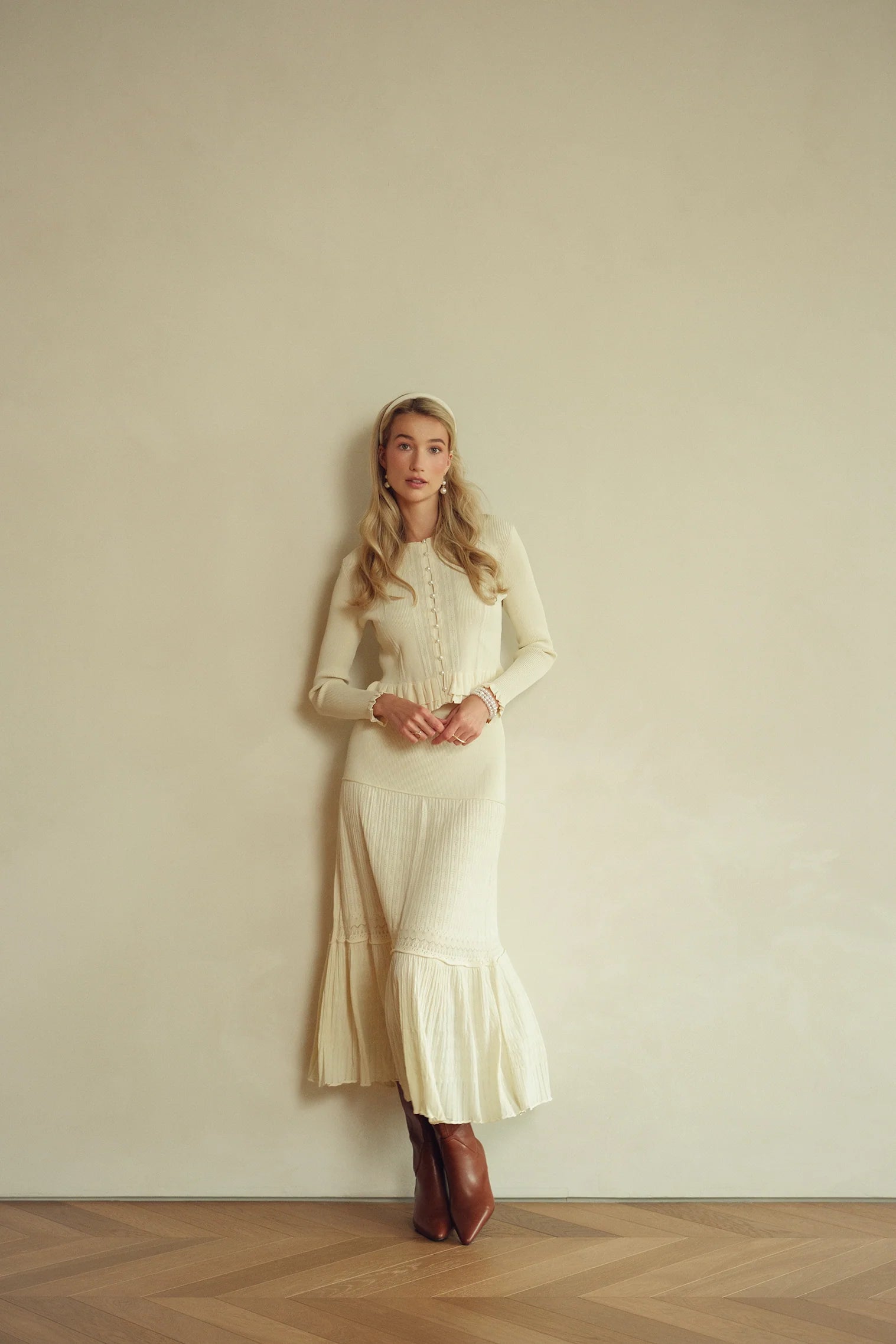 Bliss Pointelle Ruffle Skirt Cream