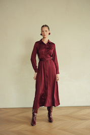 Bliss Pintuck Midi Dress Burgundy
