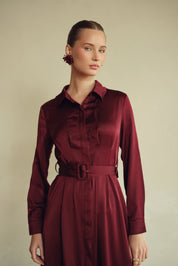 Bliss Pintuck Midi Dress Burgundy