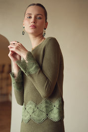 Bliss Knit Embroidered Top Olive