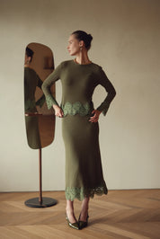 Bliss Knit Embroidered Top Olive