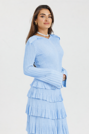Thin Knit Ruffle Skirt Powder Blue