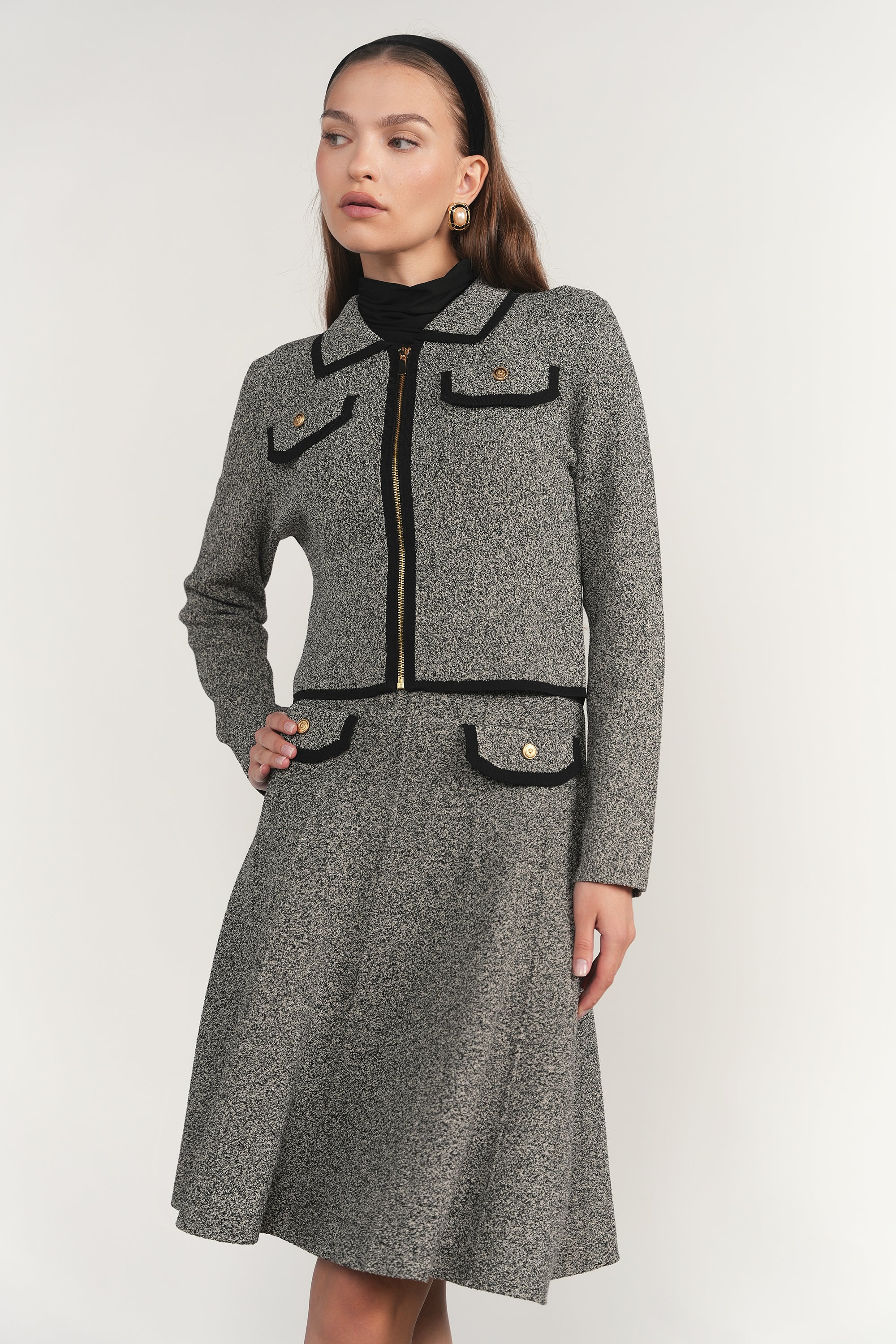 Trent Skirt in Black Tweed