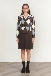 Rhine Cardigan Vest in Fudge / Slate Blue