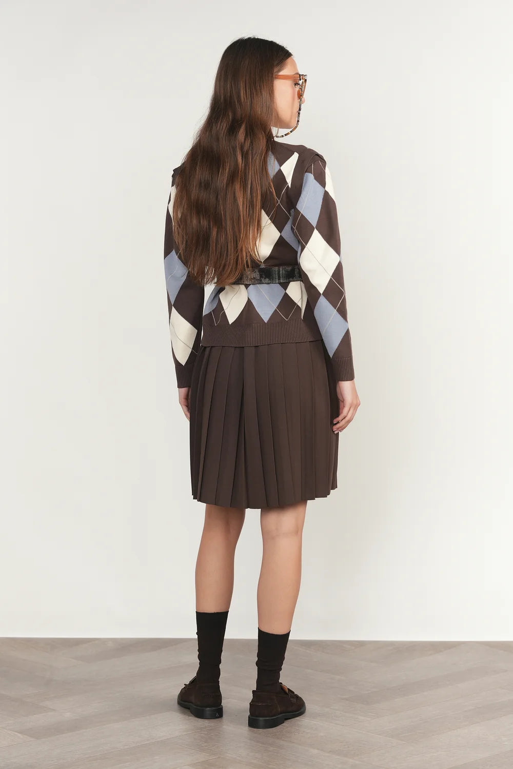 Rhine Cardigan Vest in Fudge / Slate Blue