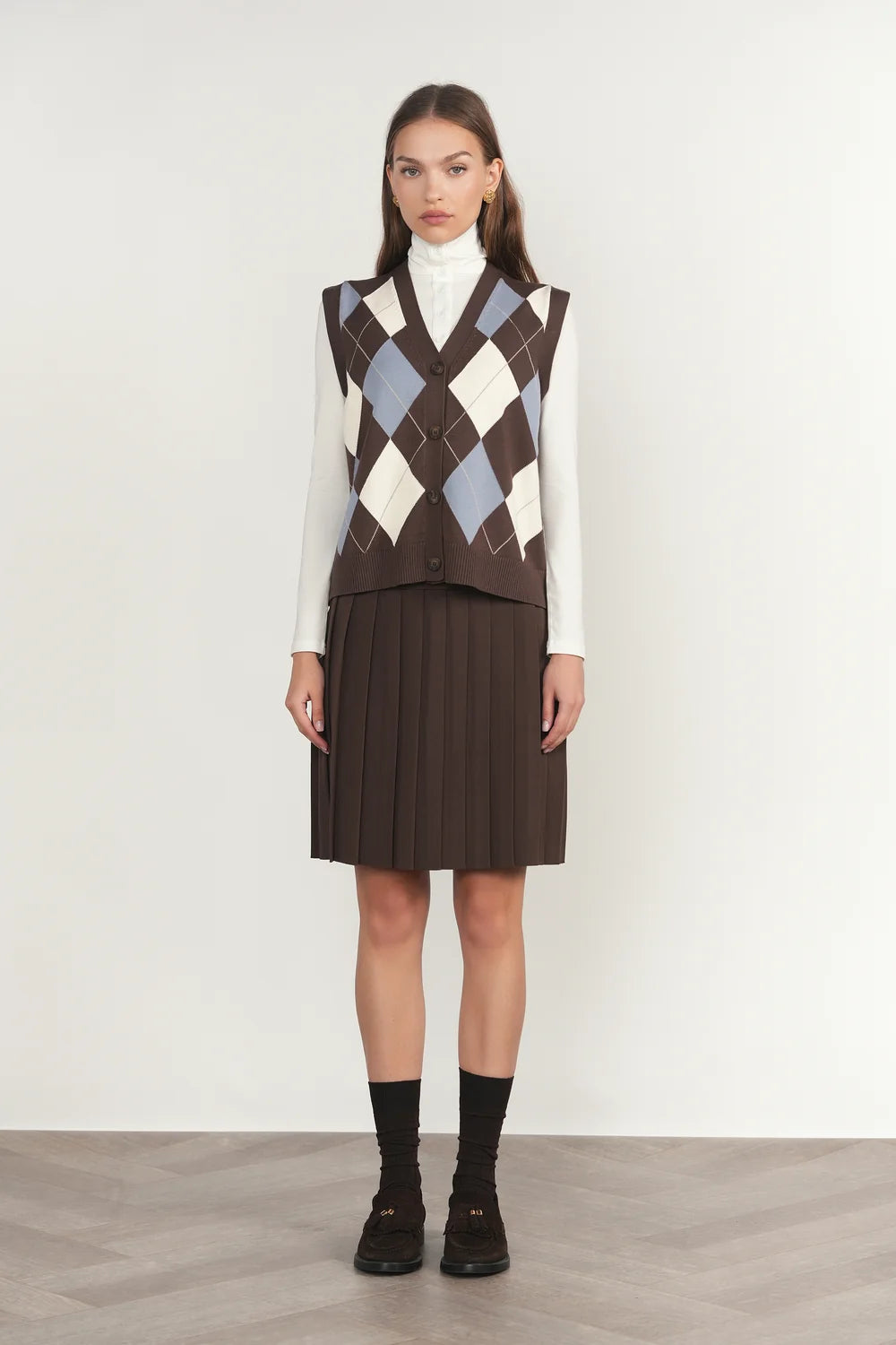 Rhine Cardigan Vest in Fudge / Slate Blue