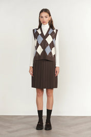 Rhine Cardigan Vest in Fudge / Slate Blue