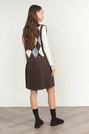 Rhine Cardigan Vest in Fudge / Slate Blue
