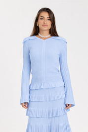 Thin Knit Ruffle Skirt Powder Blue