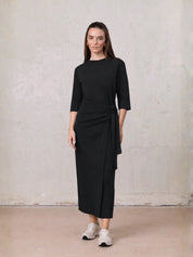 Side Tie T-Shirt Dress-Black